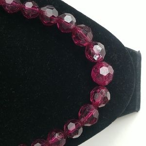 Vntg Magenta Acrylic Beaded Ribbon Tie Necklace